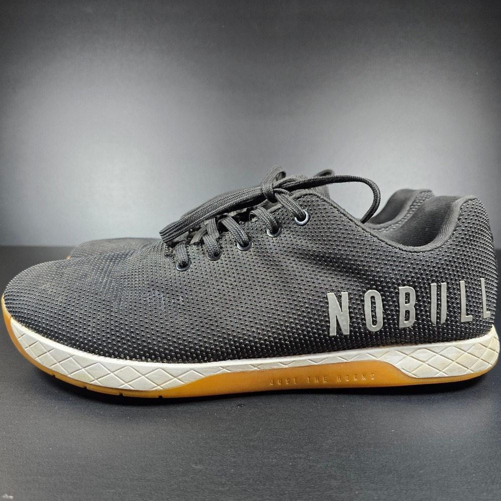 NOBULL Trainer Mens 12.5 Black White Gum SuperFabric Cross Training‎ Gym Shoes